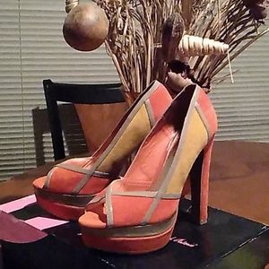 Mustard and orange platform heels